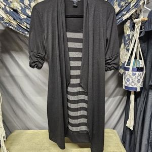 3/$25 Delirious | Gray & Black Striped Mini Dress with Black Coverup size Medium
